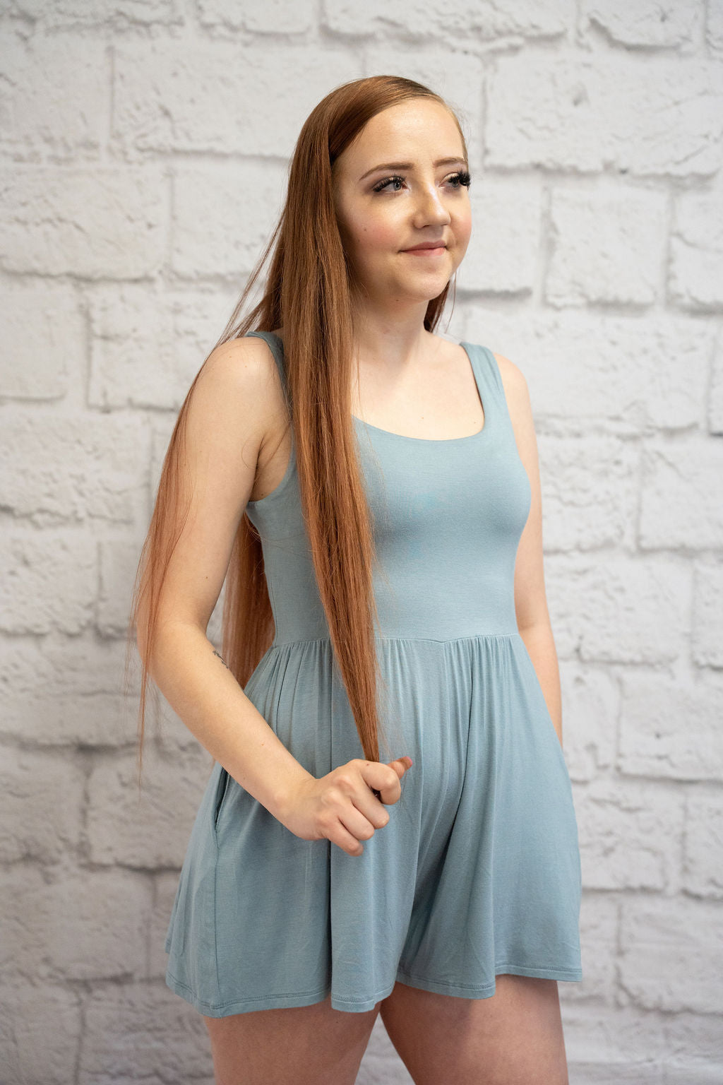 No Worries Romper - Blue Grey