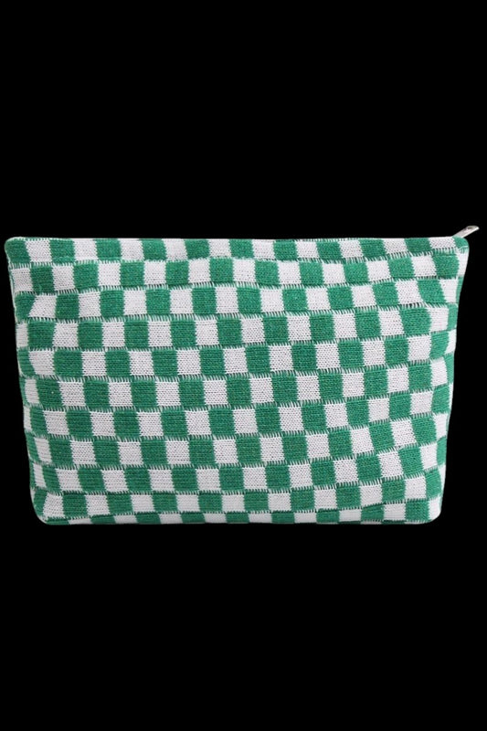 Checkered Cosmetic Bag - Green