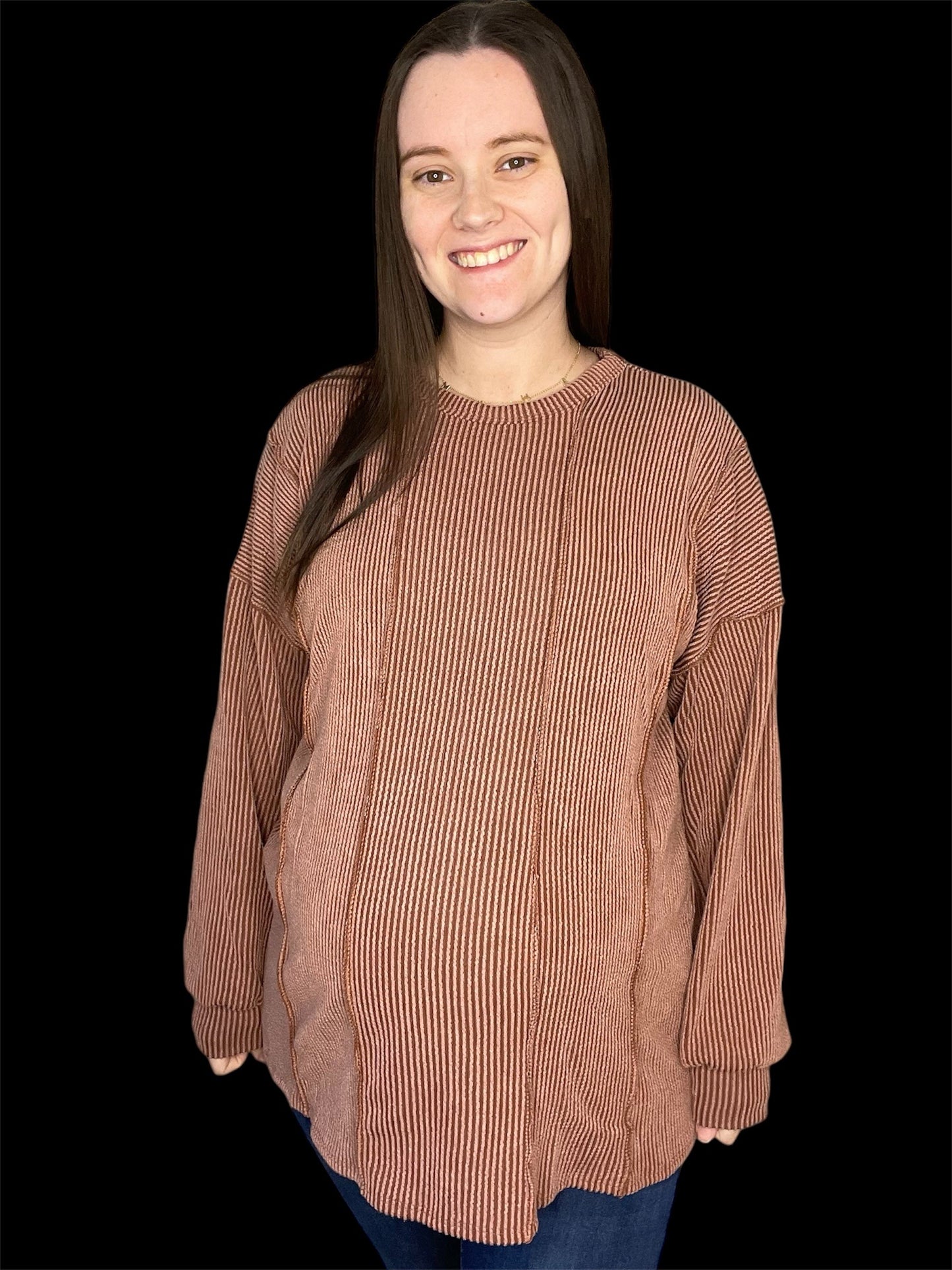 Long Sleeve Rib Top - Rust