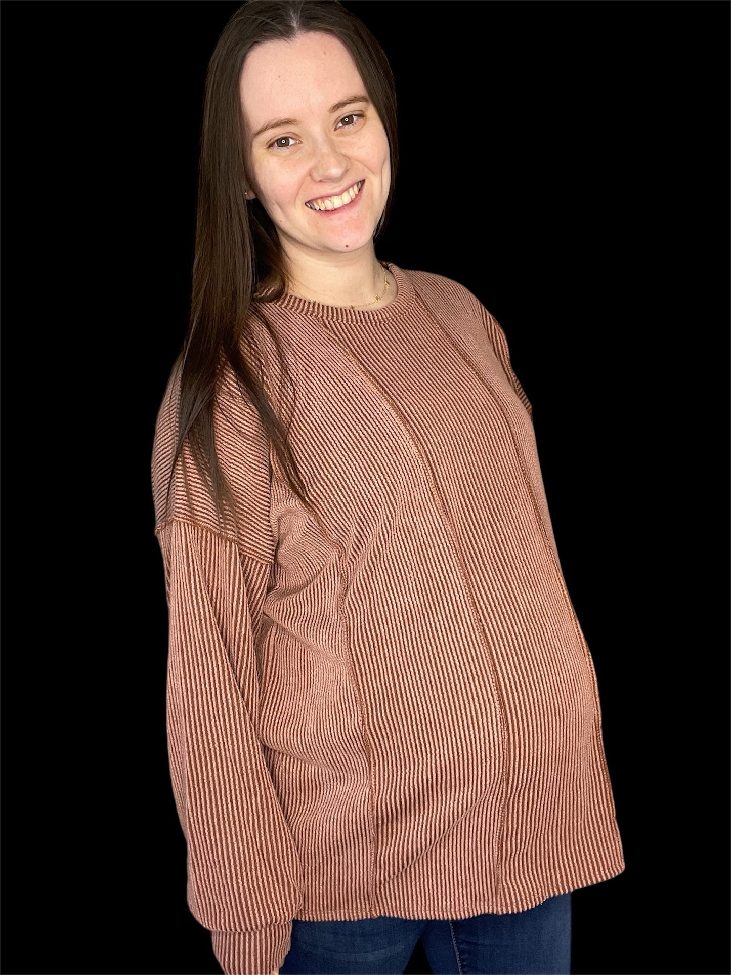 Long Sleeve Rib Top - Rust