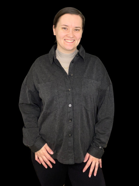 Oversized Pinstriped Button Down Shacket