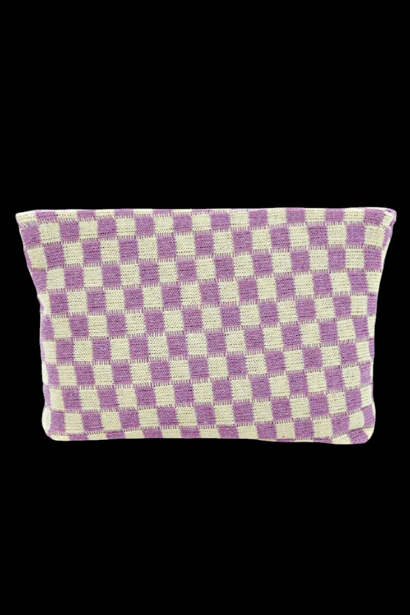 Checkered Cosmetic Bag - Purple